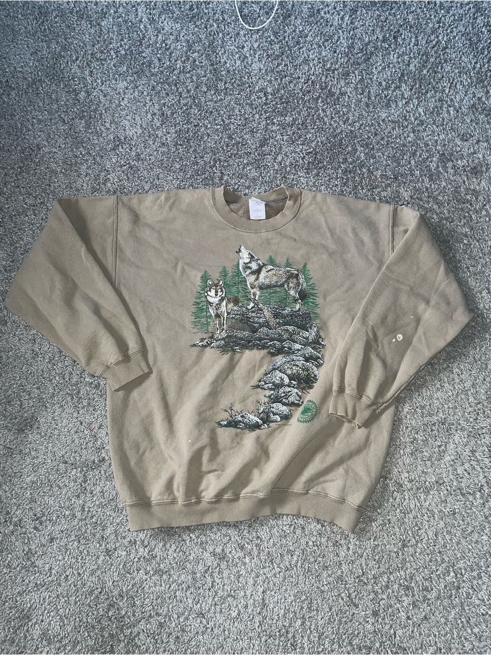 Gildan Tan Crewneck Sweatshirt with Wolf Graphic